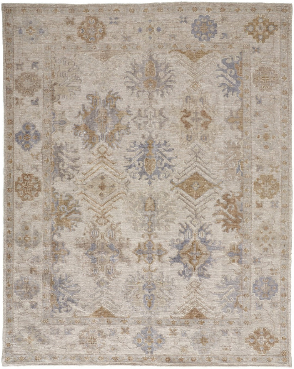 HomeRoots 4' Hand-Knotted Floral Area Rug in Ivory, Tan & Blue - Eco-Friendly, Stain-Resistant Elegance 5' X 8' 514964