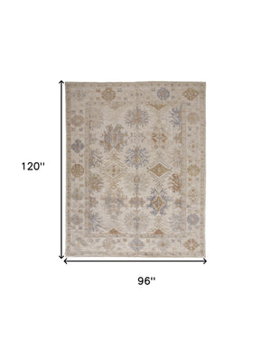Homeroots 8' X 10' Ivory Tan And Blue Floral Hand Knotted Stain Resistant Area Rug  Other Material 514965