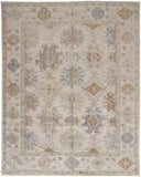 Area Rugs - Hand Knotted Floral Design in Ivory Tan & Blue | Stain Resistant Comfort & Style