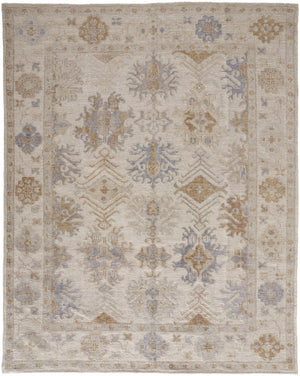 Homeroots 10' X 14' Ivory Tan And Blue Floral Hand Knotted Stain Resistant Area Rug  Other Material 514967