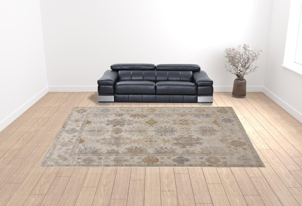 HomeRoots 12' Hand-Knotted Floral Area Rug in Ivory, Tan, and Blue - Timeless Elegance for Any Space 12' x 15' 514968