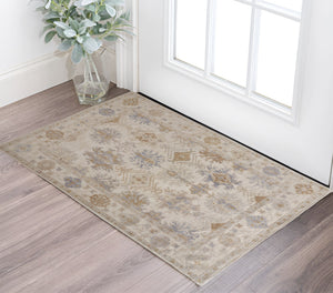 Homeroots 2' X 3' Ivory And Blue Floral Hand Knotted Area Rug  Pet 514969