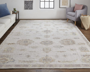HomeRoots 2' Luxurious Hand-Knotted Ivory and Orange Floral Area Rug - Stain Resistant, Perfect for Any Space 2' X 3' 514976