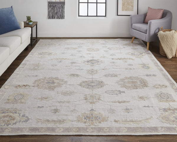 HomeRoots 2' Luxurious Hand-Knotted Ivory and Orange Floral Area Rug - Stain Resistant, Perfect for Any Space 2' X 3' 514976
