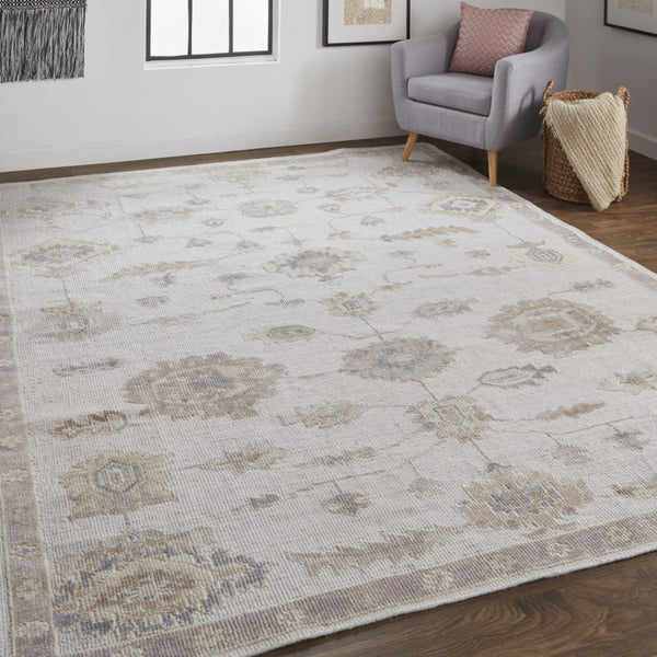 HomeRoots 2' Luxurious Hand-Knotted Ivory and Orange Floral Area Rug - Stain Resistant, Perfect for Any Space 2' X 3' 514976