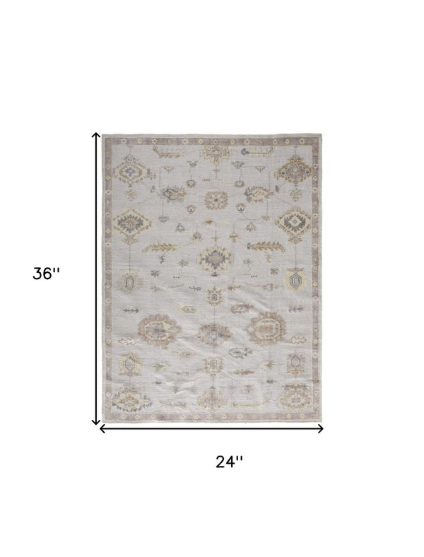 HomeRoots 2' Luxurious Hand-Knotted Ivory and Orange Floral Area Rug - Stain Resistant, Perfect for Any Space 2' X 3' 514976