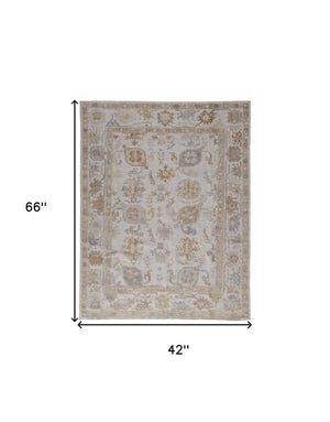 HomeRoots 4' Hand-Knotted Ivory and Tan Floral Area Rug – Eco-Friendly, Stain-Resistant Design for Any Room 4' X 6' 514977