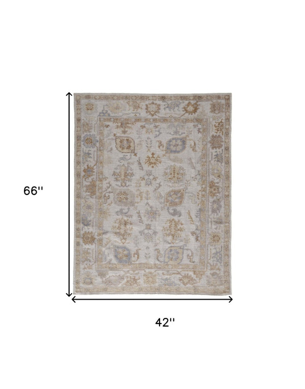 HomeRoots 4' Hand-Knotted Ivory and Tan Floral Area Rug – Eco-Friendly, Stain-Resistant Design for Any Room 4' X 6' 514977