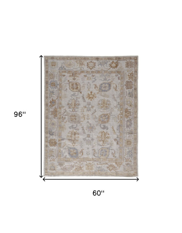 HomeRoots 4' Hand-Knotted Ivory and Tan Floral Area Rug – Eco-Friendly, Stain-Resistant Design for Any Room 5' X 8' 514978