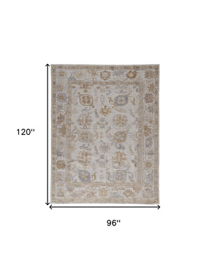 HomeRoots 4' Hand-Knotted Ivory and Tan Floral Area Rug – Eco-Friendly, Stain-Resistant Design for Any Room 8' X 10' 514979