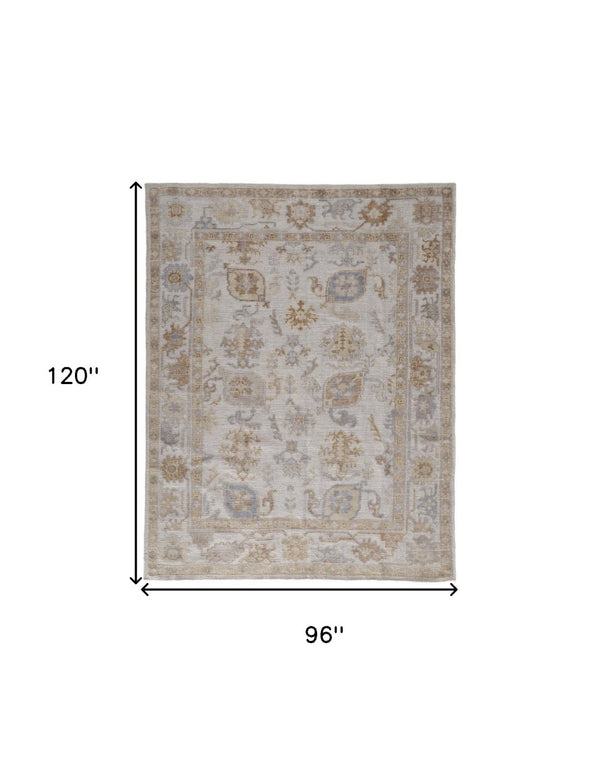 HomeRoots 4' Hand-Knotted Ivory and Tan Floral Area Rug – Eco-Friendly, Stain-Resistant Design for Any Room 8' X 10' 514979