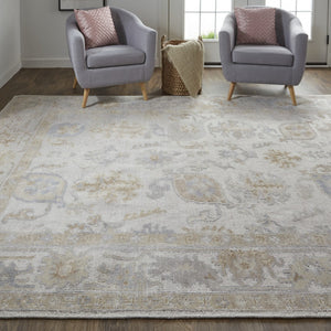 HomeRoots 4' Hand-Knotted Ivory and Tan Floral Area Rug – Eco-Friendly, Stain-Resistant Design for Any Room 8' X 10' 514979