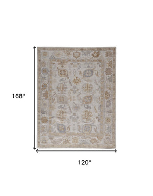 HomeRoots 4' Hand-Knotted Ivory and Tan Floral Area Rug – Eco-Friendly, Stain-Resistant Design for Any Room 10' X 14' 514981