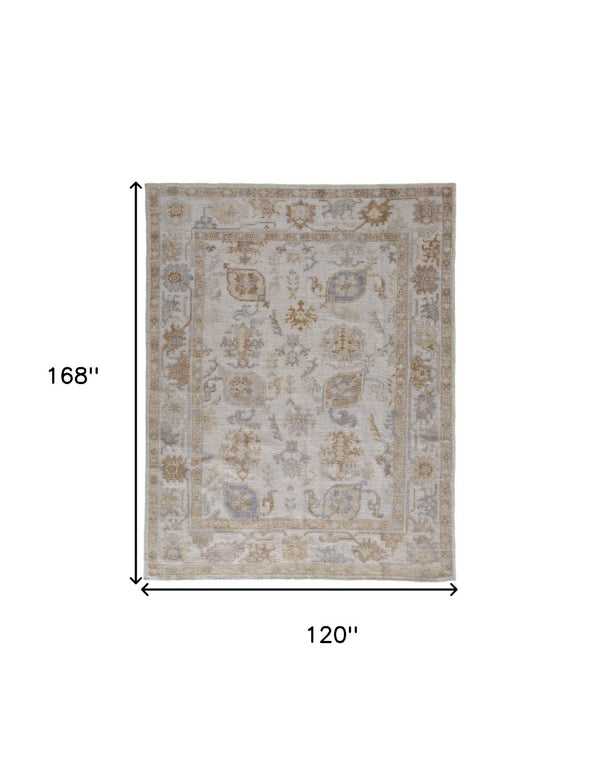HomeRoots 4' Hand-Knotted Ivory and Tan Floral Area Rug – Eco-Friendly, Stain-Resistant Design for Any Room 10' X 14' 514981
