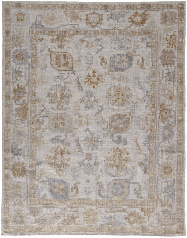 HomeRoots 2' Handmade Distressed Medallion Area Rug in Soft Ivory and Tan for Indoor or Outdoor Use 2' x 3' 514983