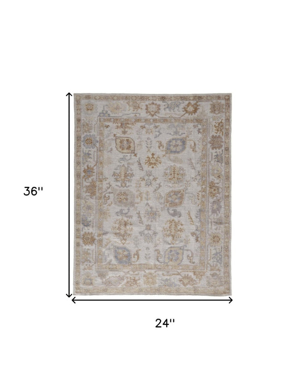 HomeRoots 2' Handmade Distressed Medallion Area Rug in Soft Ivory and Tan for Indoor or Outdoor Use 2' x 3' 514983