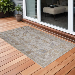 HomeRoots 2' Handmade Distressed Medallion Area Rug in Soft Ivory and Tan for Indoor or Outdoor Use 2' x 3' 514983
