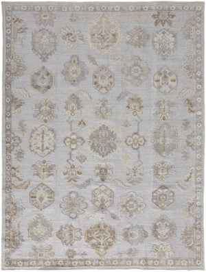 HomeRoots 4' Hand-Knotted Gray and Ivory Floral Area Rug - Timeless Elegance with Stain-Resistant Durability 5' X 8' 514985