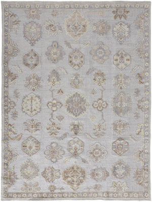 HomeRoots 4' Hand-Knotted Gray and Ivory Floral Area Rug - Timeless Elegance with Stain-Resistant Durability 8' X 10' 514986