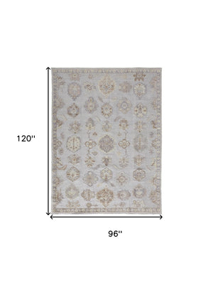 HomeRoots 4' Hand-Knotted Gray and Ivory Floral Area Rug - Timeless Elegance with Stain-Resistant Durability 8' X 10' 514986