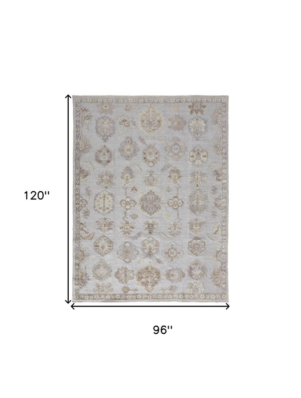 HomeRoots 4' Hand-Knotted Gray and Ivory Floral Area Rug - Timeless Elegance with Stain-Resistant Durability 8' X 10' 514986