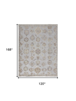 HomeRoots 4' Hand-Knotted Gray and Ivory Floral Area Rug - Timeless Elegance with Stain-Resistant Durability 10' X 14' 514988