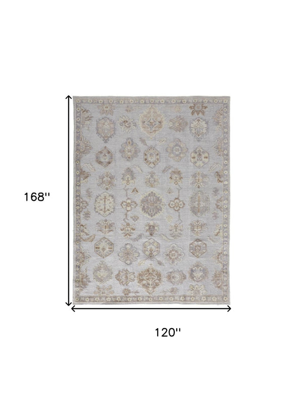 HomeRoots 4' Hand-Knotted Gray and Ivory Floral Area Rug - Timeless Elegance with Stain-Resistant Durability 10' X 14' 514988