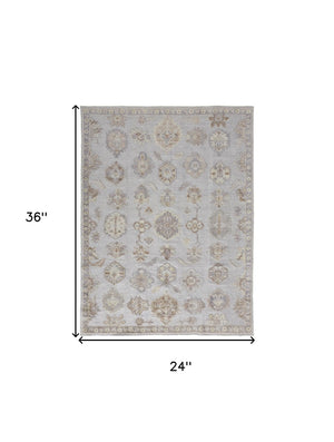 HomeRoots 2' Hand-Knotted Floral Area Rug in Ivory, Silver & Tan - Elegant, Stain-Resistant Design for Any Space 2' X 3' 514990