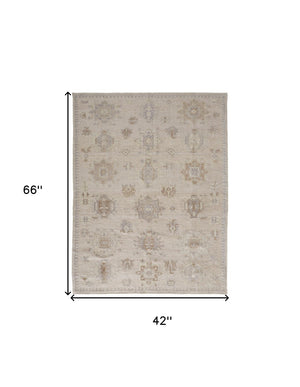 HomeRoots 4' Floral Hand-Knotted Area Rug in Tan and Brown - Timeless Charm for Living Spaces or Bedrooms 4' X 6' 514991