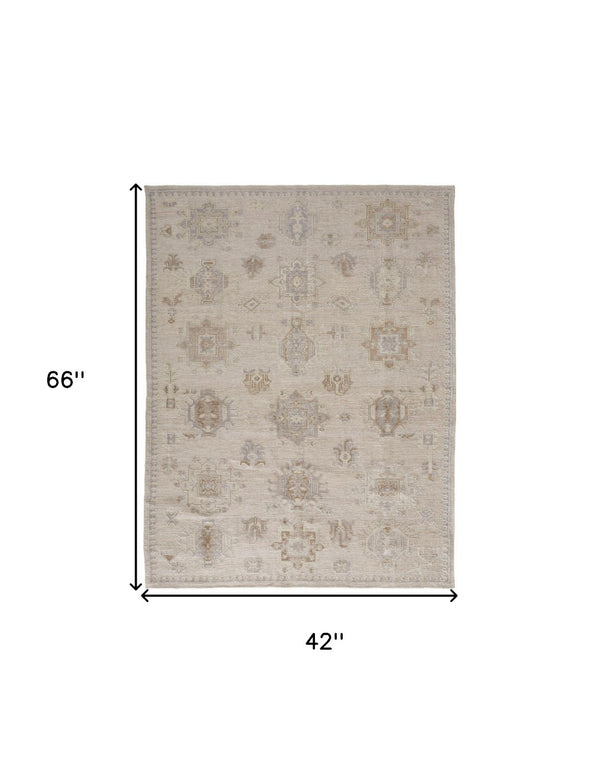 HomeRoots 4' Floral Hand-Knotted Area Rug in Tan and Brown - Timeless Charm for Living Spaces or Bedrooms 4' X 6' 514991