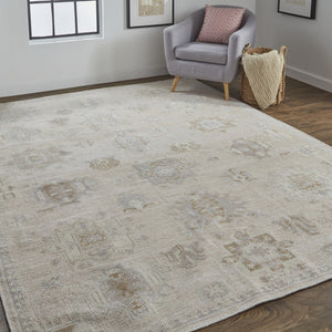 HomeRoots 4' Floral Hand-Knotted Area Rug in Tan and Brown - Timeless Charm for Living Spaces or Bedrooms 5' X 8' 514992