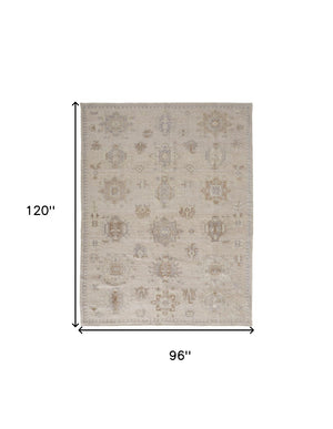 HomeRoots 4' Floral Hand-Knotted Area Rug in Tan and Brown - Timeless Charm for Living Spaces or Bedrooms 8' X 10' 514993