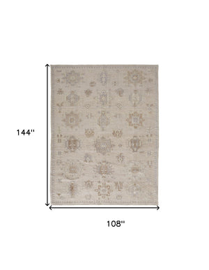 HomeRoots 4' Floral Hand-Knotted Area Rug in Tan and Brown - Timeless Charm for Living Spaces or Bedrooms 9' X 12' 514994
