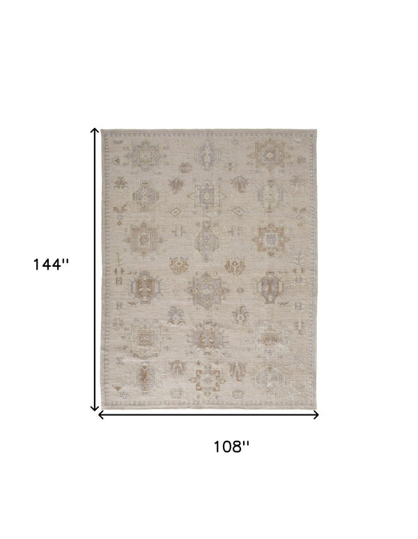 HomeRoots 4' Floral Hand-Knotted Area Rug in Tan and Brown - Timeless Charm for Living Spaces or Bedrooms 9' X 12' 514994