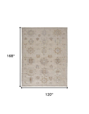 HomeRoots 4' Floral Hand-Knotted Area Rug in Tan and Brown - Timeless Charm for Living Spaces or Bedrooms 10' X 14' 514995