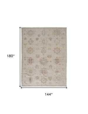 HomeRoots 4' Floral Hand-Knotted Area Rug in Tan and Brown - Timeless Charm for Living Spaces or Bedrooms 12' X 15' 514996
