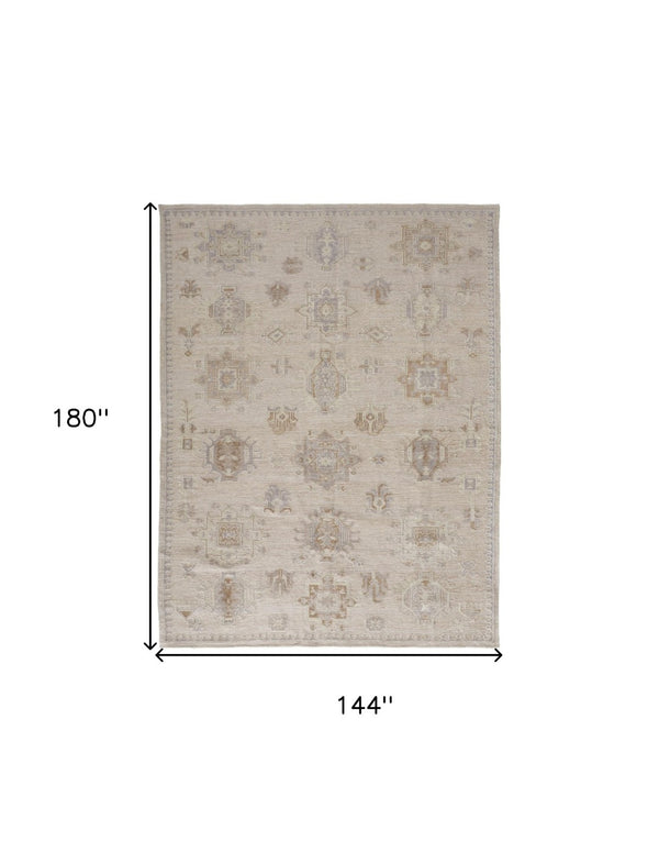 HomeRoots 4' Floral Hand-Knotted Area Rug in Tan and Brown - Timeless Charm for Living Spaces or Bedrooms 12' X 15' 514996