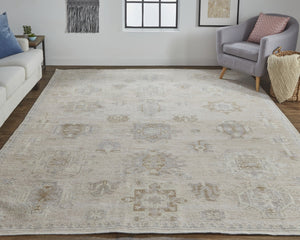 HomeRoots 4' Floral Hand-Knotted Area Rug in Tan and Brown - Timeless Charm for Living Spaces or Bedrooms 12' X 15' 514996
