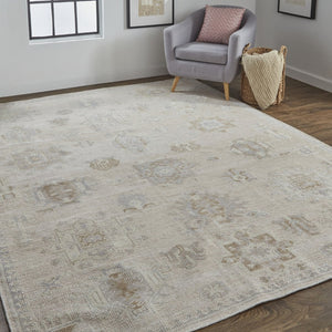 HomeRoots 4' Floral Hand-Knotted Area Rug in Tan and Brown - Timeless Charm for Living Spaces or Bedrooms 12' X 15' 514996