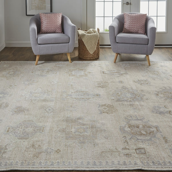 HomeRoots 4' Floral Hand-Knotted Area Rug in Tan and Brown - Timeless Charm for Living Spaces or Bedrooms 12' X 15' 514996