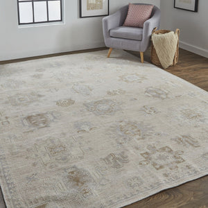 HomeRoots 2' Hand-Knotted Tan and Brown Floral Area Rug - Stain-Resistant Elegance for Any Room 2' X 3' 514997