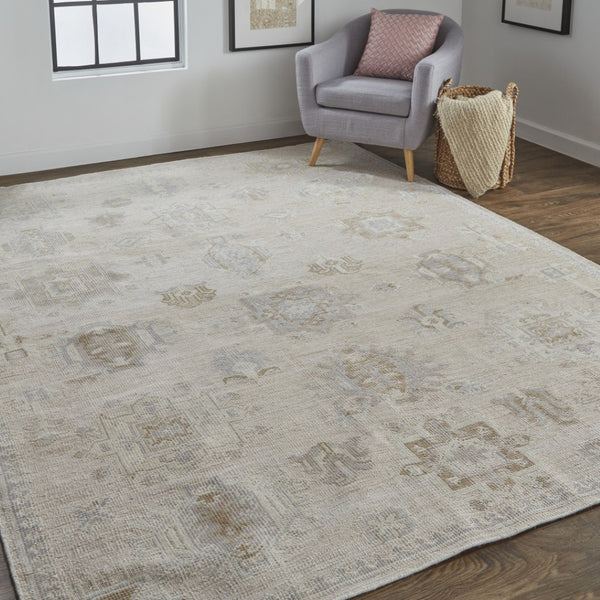 HomeRoots 2' Hand-Knotted Tan and Brown Floral Area Rug - Stain-Resistant Elegance for Any Room 2' X 3' 514997