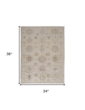 HomeRoots 2' Hand-Knotted Tan and Brown Floral Area Rug - Stain-Resistant Elegance for Any Room 2' X 3' 514997
