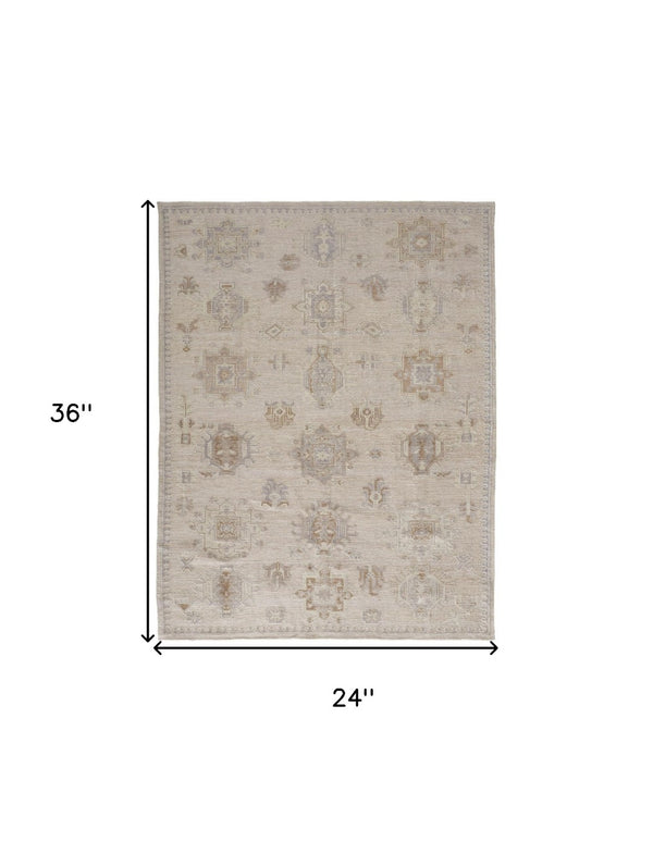 HomeRoots 2' Hand-Knotted Tan and Brown Floral Area Rug - Stain-Resistant Elegance for Any Room 2' X 3' 514997
