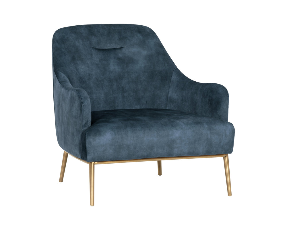 Sunpan Cameron Lounge Chair - Elegant Mid-Century Modern Design with Velvet Finish and Gold Accents Nono Petrol