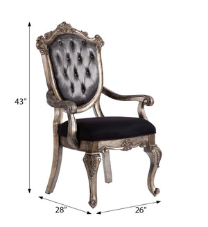 English Elm Silver Grey Tufted Arm Chair Set Of 2 - Elegant Vintage Design With Antique Platinum Finish B062P209235-GIGA