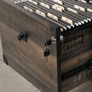 English Elm File Pedestal Brown Finish with Lockable Drawer, Casters & Metal Frame — Compact Durable Storage B356P367791