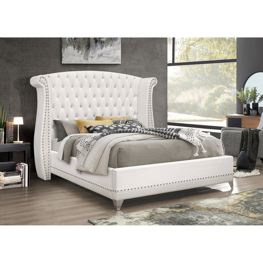 English Elm Barzini White Upholstered Eastern King Wingback Bed - Elegant, Cozy Design For Modern Bedrooms B062S00868