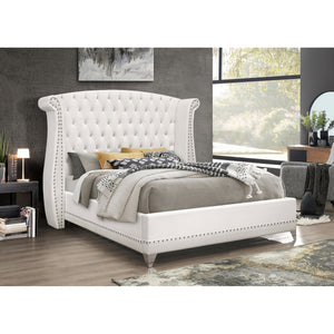 English Elm Barzini White Upholstered Eastern King Wingback Bed - Elegant, Cozy Design For Modern Bedrooms B062S00868