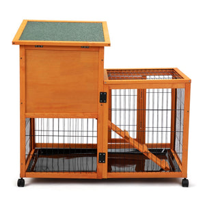 English Elm Detachable Two-tier Pine Rabbit Hutch with Rolling Casters and Removable Waste Trays Orange W2181P190616